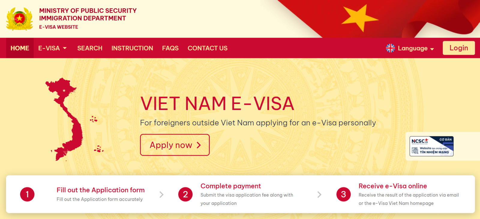 Visa website. Screenshot from Vietnam e-visa website.